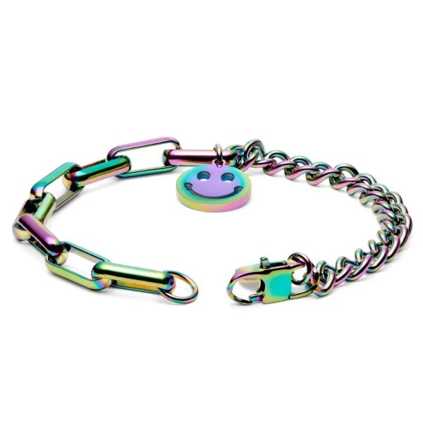 Lucleon Bracelet Amager Clarke Arc-en-ciel à Maille Torsadée Et Maille Gourmette Avec Pendentif Smiley 3