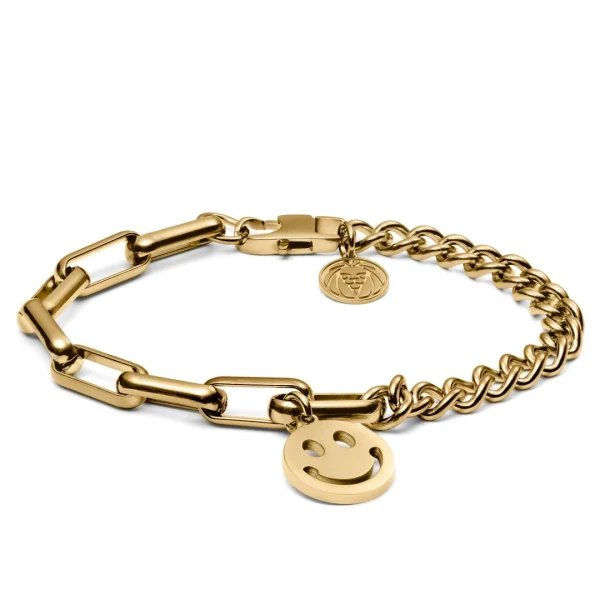 Lucleon Bracelet Amager Clarke Doré à Maille Torsadée Et Maille Gourmette Avec Pendentif Smiley 1