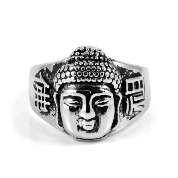 SteelCZ Chevalière Masculine En Acier Bouddha 3