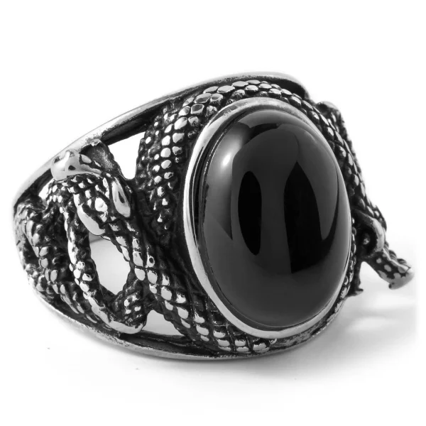 Fort Tempus Bague Serpent En Acier & Pierre Noire 4