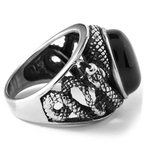 Fort Tempus Bague Serpent En Acier & Pierre Noire 5