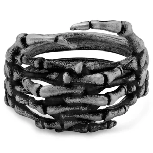 Lucleon Aspero | Bague Mains De Squelette En Acier Inoxydable Gris 8