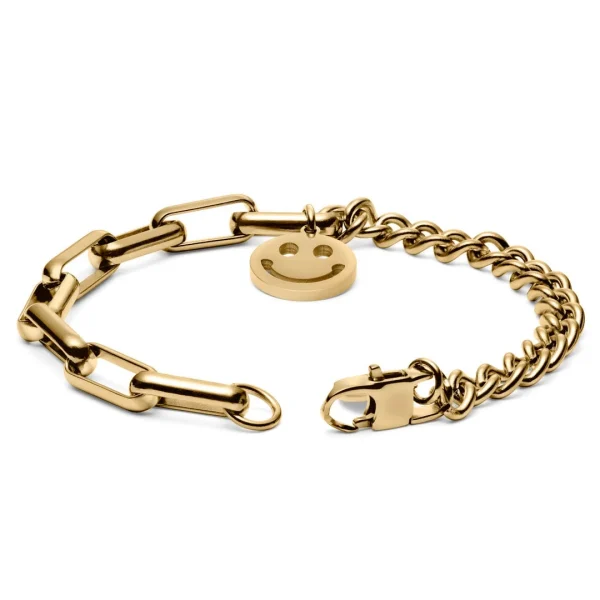 Lucleon Bracelet Amager Clarke Doré à Maille Torsadée Et Maille Gourmette Avec Pendentif Smiley 3