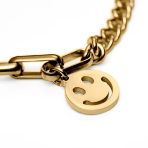 Lucleon Bracelet Amager Clarke Doré à Maille Torsadée Et Maille Gourmette Avec Pendentif Smiley 12