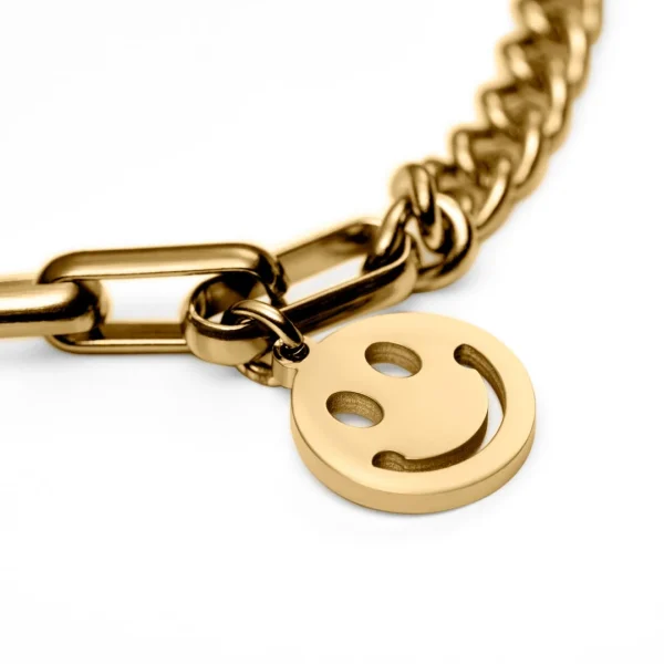 Lucleon Bracelet Amager Clarke Doré à Maille Torsadée Et Maille Gourmette Avec Pendentif Smiley 4
