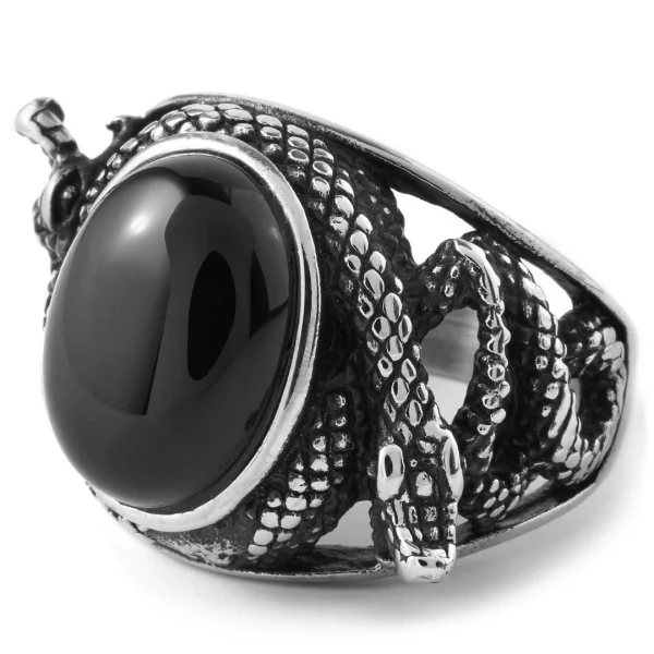 Fort Tempus Bague Serpent En Acier & Pierre Noire 1