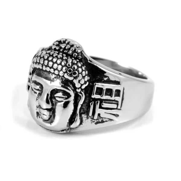 SteelCZ Chevalière Masculine En Acier Bouddha 1