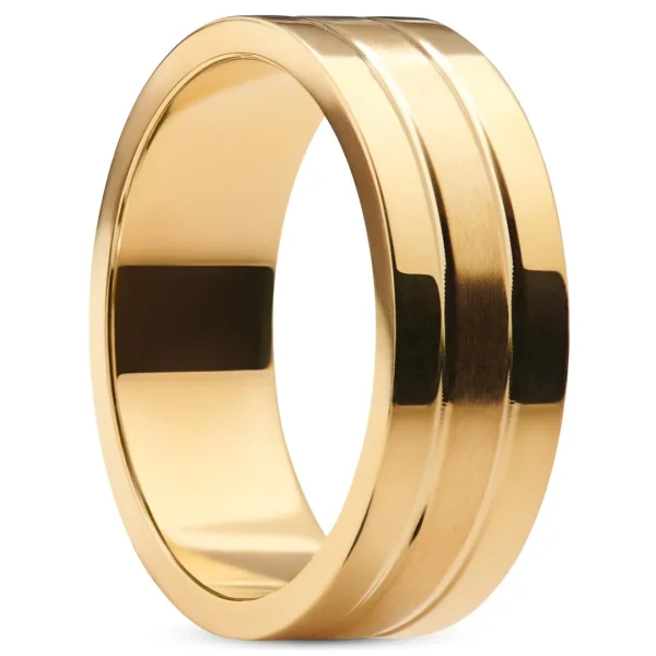 Lucleon Ferrum | Anneau à Double Rainure En Acier Inoxydable Doré Brossé Et Poli – 8 Mm 1