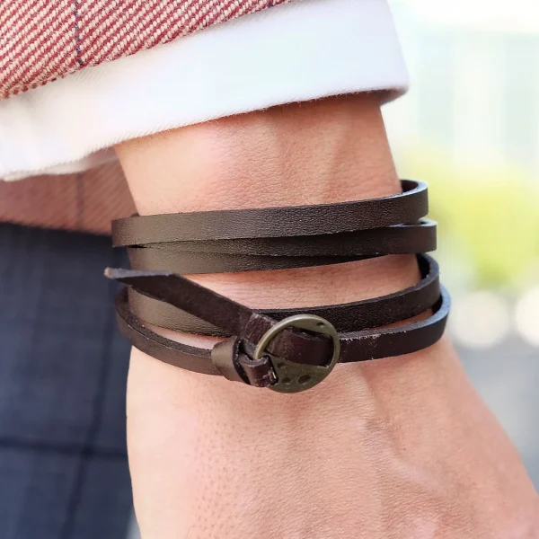 Collin Rowe Bracelet Torsadé Marron En Cuir De Longueur Ajustable 5