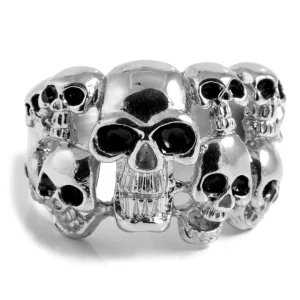 SteelCZ Bague En Acier Multi-têtes De Mort 7