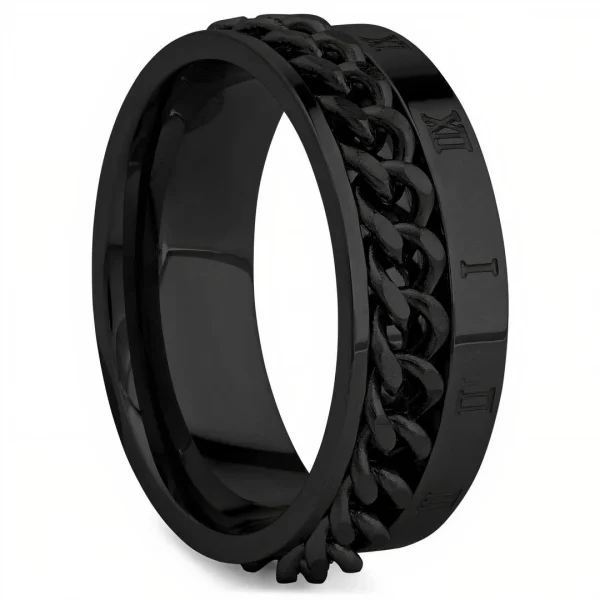 Lucleon Bague à Chaîne Romaine Noire 1