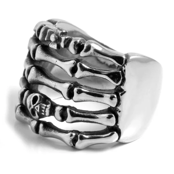 SteelCZ Anneau Chevalière En Acier Détail Ossements 1