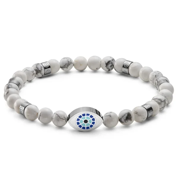 Waykins Evil Eye | Bracelet En Perles D’howlite Avec Pendentifs Argentés – 6 Mm 1