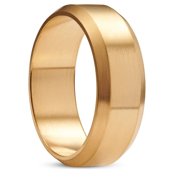 Lucleon Ferrum | Anneau à Bords Biseautés En Acier Inoxydable Doré Brossé – 8 Mm 1