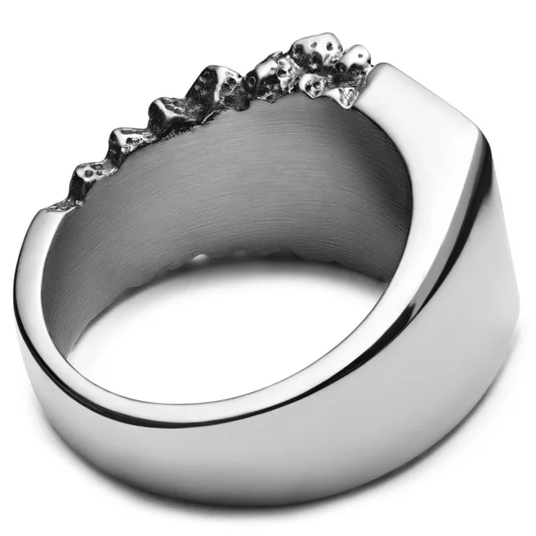 Arkai Orphic | Chevalière En Acier Inoxydable Argenté à Finition Volcanique Et Zircones Noires 6