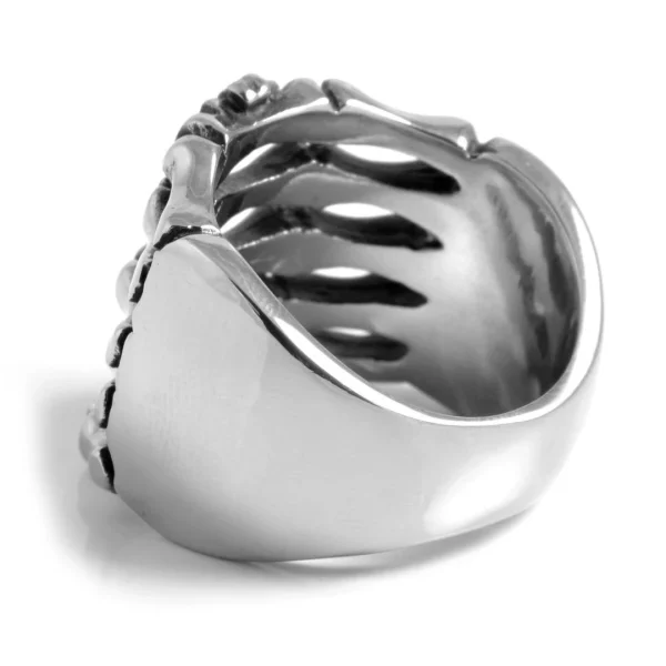 SteelCZ Anneau Chevalière En Acier Détail Ossements 4