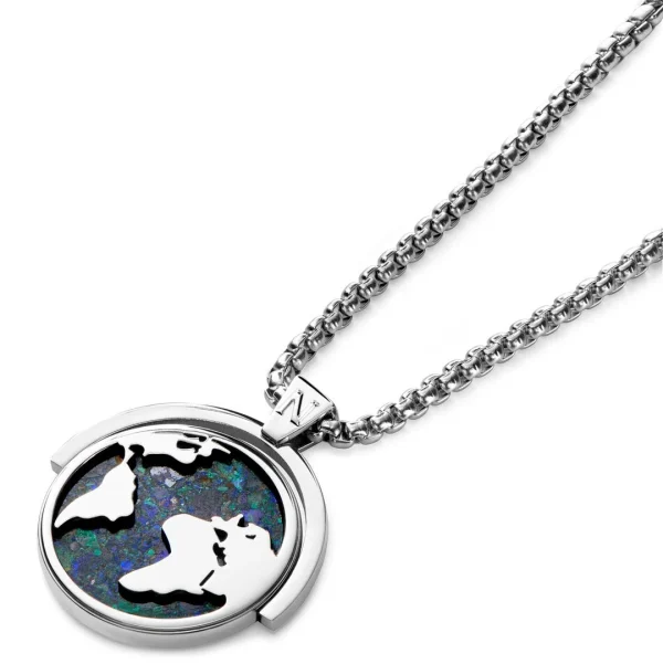 Arkai Atlas | Collier En Acier Inoxydable Argenté à Pendentif Rotatif Mappemonde En Azurite Et Malachite 6