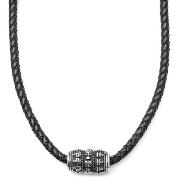 Fort Tempus Collier En Cuir Noir Et Pendentif Motif Tête De Mort 1