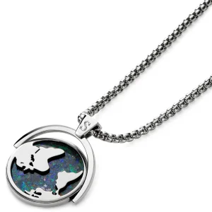 Arkai Atlas | Collier En Acier Inoxydable Argenté à Pendentif Rotatif Mappemonde En Azurite Et Malachite 18