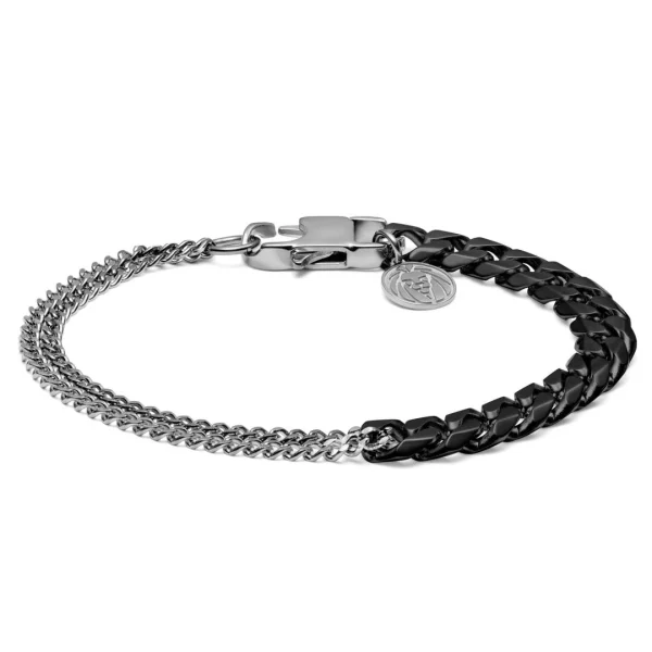 Lucleon Bracelet En Acier Argenté Et Bronze Gunmetal Carlos Amager à Double Maille Gourmette 1