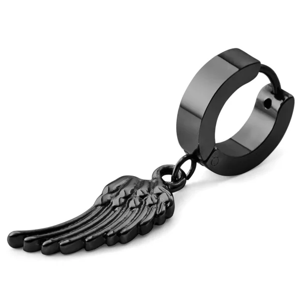 Otsu Boucle D’oreille Floyd Noire Avec Pendentif En Forme D’aile 1