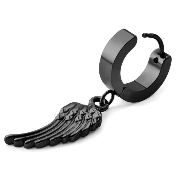 Otsu Boucle D’oreille Floyd Noire Avec Pendentif En Forme D’aile 3