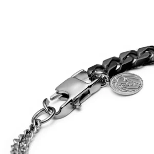 Lucleon Bracelet En Acier Argenté Et Bronze Gunmetal Carlos Amager à Double Maille Gourmette 12