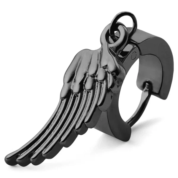 Otsu Boucle D’oreille Floyd Noire Avec Pendentif En Forme D’aile 4