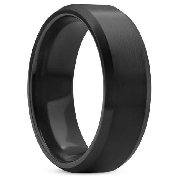 Lucleon Ferrum | Anneau Noir En Céramique Brossée à Bords Biseautés Polis – 8 Mm 1