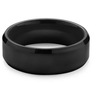 Lucleon Ferrum | Anneau Noir En Céramique Brossée à Bords Biseautés Polis – 8 Mm 14