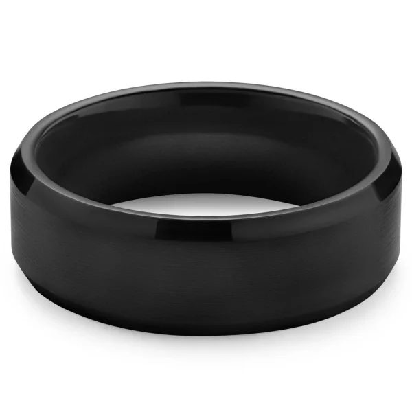 Lucleon Ferrum | Anneau Noir En Céramique Brossée à Bords Biseautés Polis – 8 Mm 5