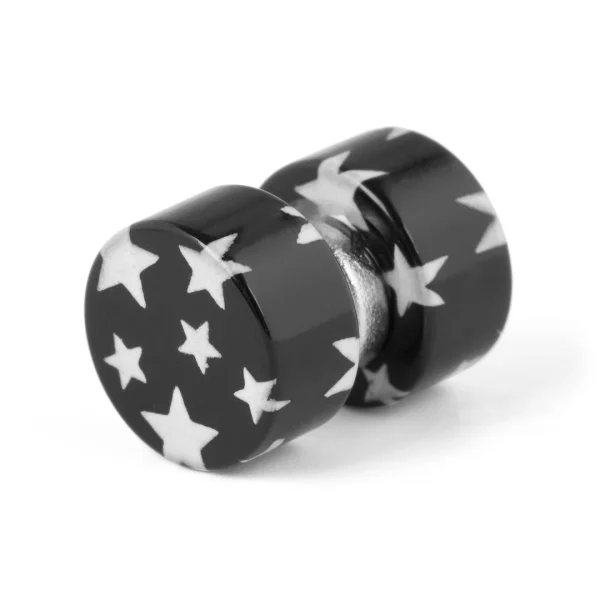 Fort Tempus Boucle D’oreille Magnétique Noire Décorée D’étoiles Blanches 1