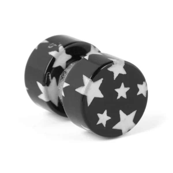 Fort Tempus Boucle D’oreille Magnétique Noire Décorée D’étoiles Blanches 4