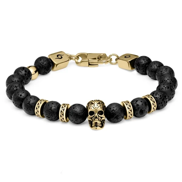 Arkai Bracelets Dorés Rico En Pierre De Lave, Oeil De Tigre Et Pendentif Crâne 7