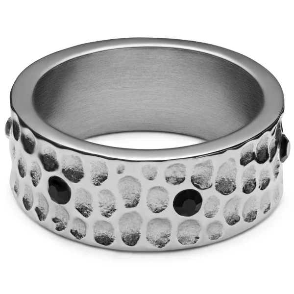 Arkai Orphic | Bague En Acier Inoxydable Argenté Martelé Avec Zircone Noire – 9 Mm 5