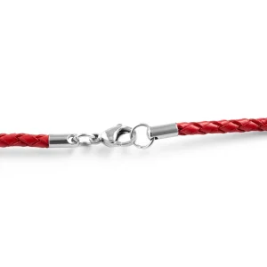 Collin Rowe Collier En Cuir Rouge Tressé 3 Mm 16