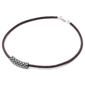 Fort Tempus Collier En Cuir Marron Et Pendentif Acier Quadrillage 10