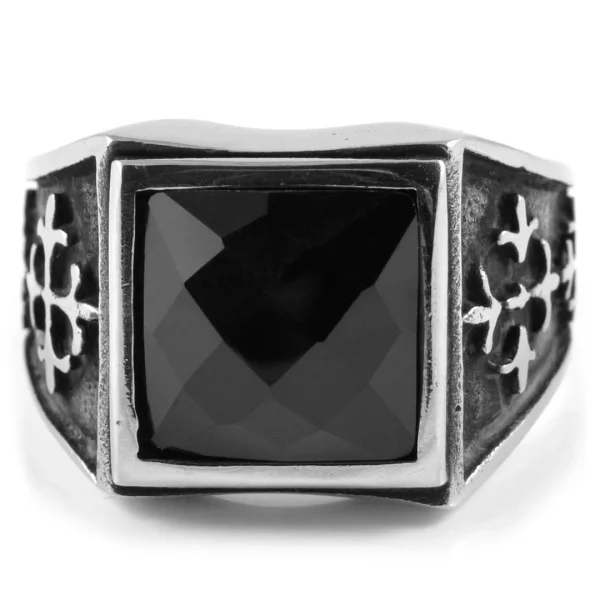 SteelCZ Bague Médiévale En Acier Et Zircone Noire 3