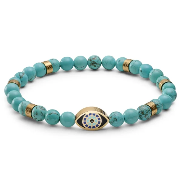Waykins Evil Eye | Bracelet En Perles De Turquoise Avec Pendentifs Dorés- 6 Mm 1