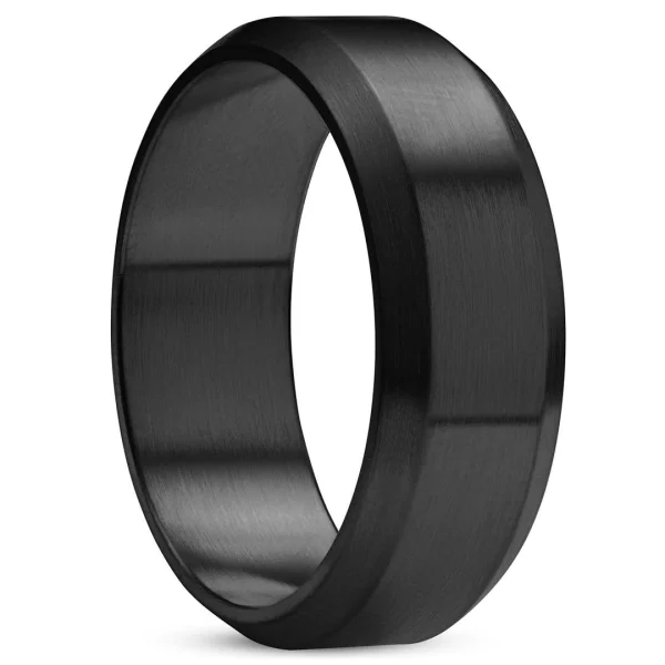 Lucleon Ferrum | Anneau à Bords Biseautés En Acier Inoxydable Noir Brossé – 8 Mm 1