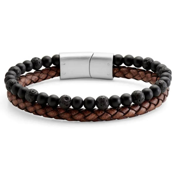 Lucleon Lava Stone, Onyx, And Vintage Leather Icon Bracelet – Medium 3