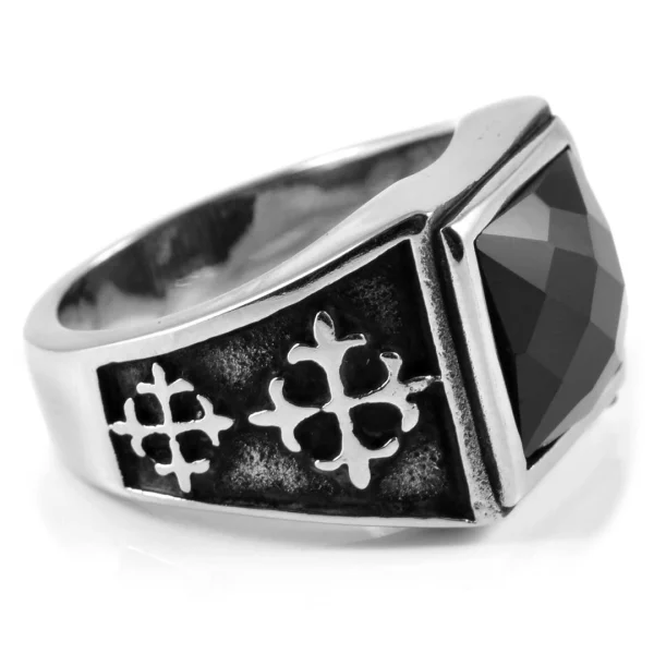 SteelCZ Bague Médiévale En Acier Et Zircone Noire 4