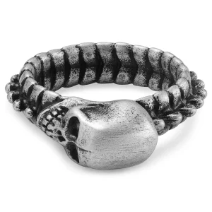 Lucleon Aspero | Bague à Tête De Mort Et Colonne Vertébrale En Acier Inoxydable Argenté 8