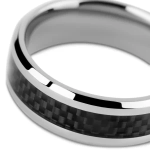 Lucleon Hyperan | Anneau Argenté En Titane Avec Incrustation En Fibre De Carbone – 8 Mm 10