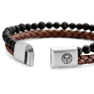 Lucleon Lava Stone, Onyx, And Vintage Leather Icon Bracelet – Medium 10