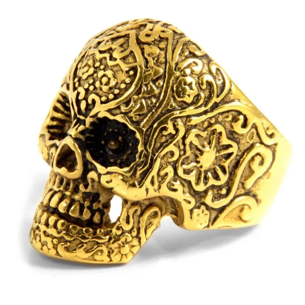 SteelCZ Bague En Acier Tête De Mort Doré 1