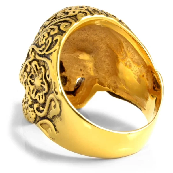 SteelCZ Bague En Acier Tête De Mort Doré 3