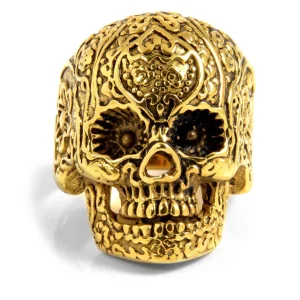 SteelCZ Bague En Acier Tête De Mort Doré 12