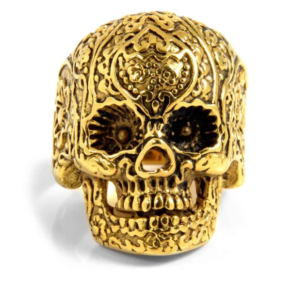 SteelCZ Bague En Acier Tête De Mort Doré 4
