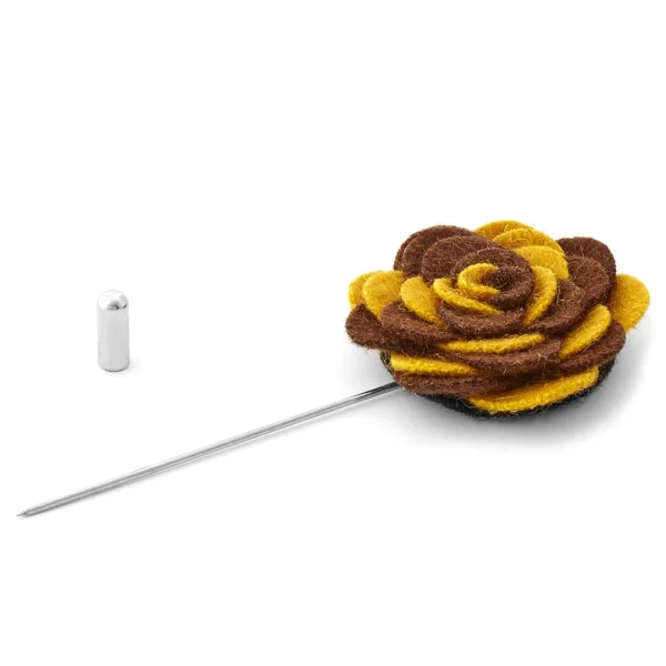 Warren Asher Boutonnière à Fleur Pivoine Marron Et Jaune 3